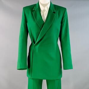 EGONLAB 34 Green Wool Asymmetrical Double Breasted Tailored Fit Notch Lapel Suit